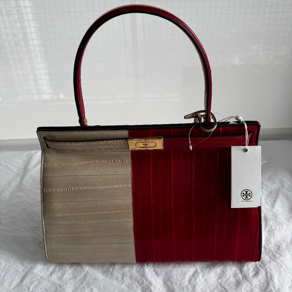 Tory Burch Lee Radzwill Eel Skin Top Handle Bag  W/ Shoulder strap New